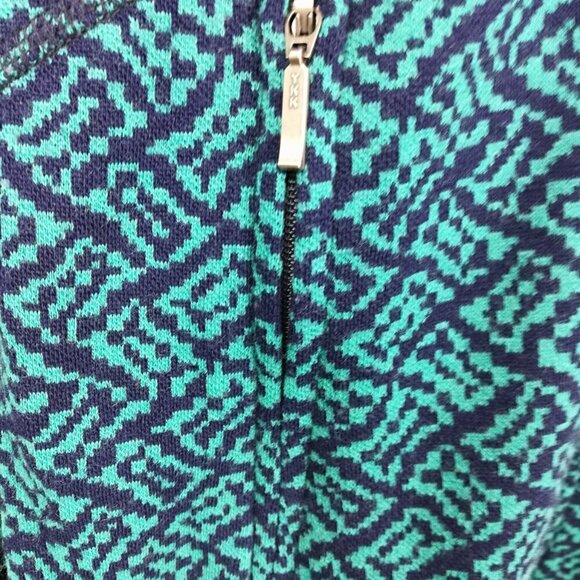 Ibex 100% Merino Wool Zip Up Mock Neck Sweater Size XS Blue Geometric Juliet - Picture 13 of 16